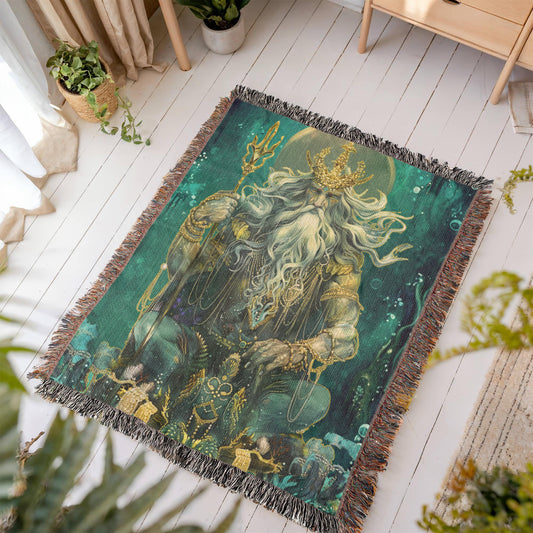 Beaded Look Neptune, God of the Deep – Woven Throw Blanket