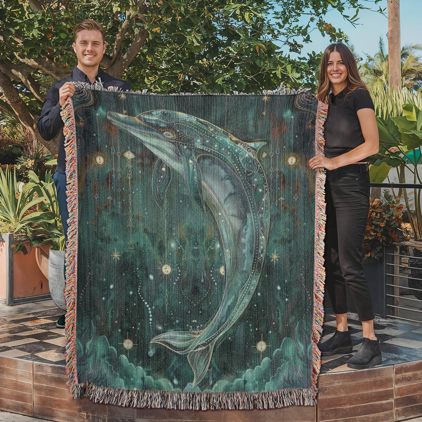Beaded Look Dolphin – Woven Throw Blanket