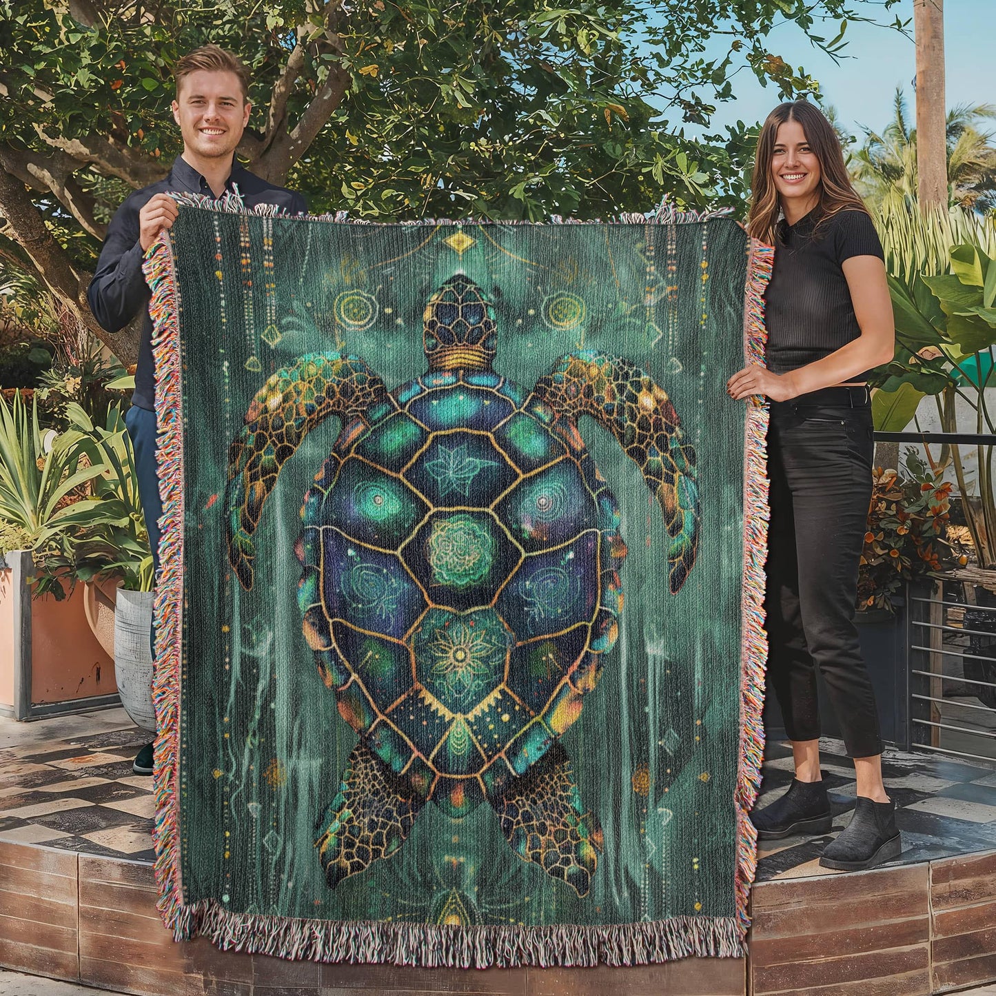 Beaded Look Sea Turtle – Woven Throw Blanket
