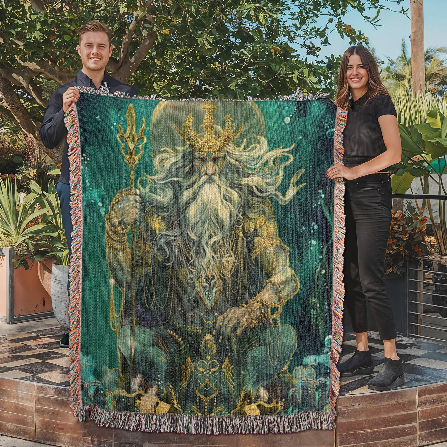 Beaded Look Neptune, God of the Deep – Woven Throw Blanket