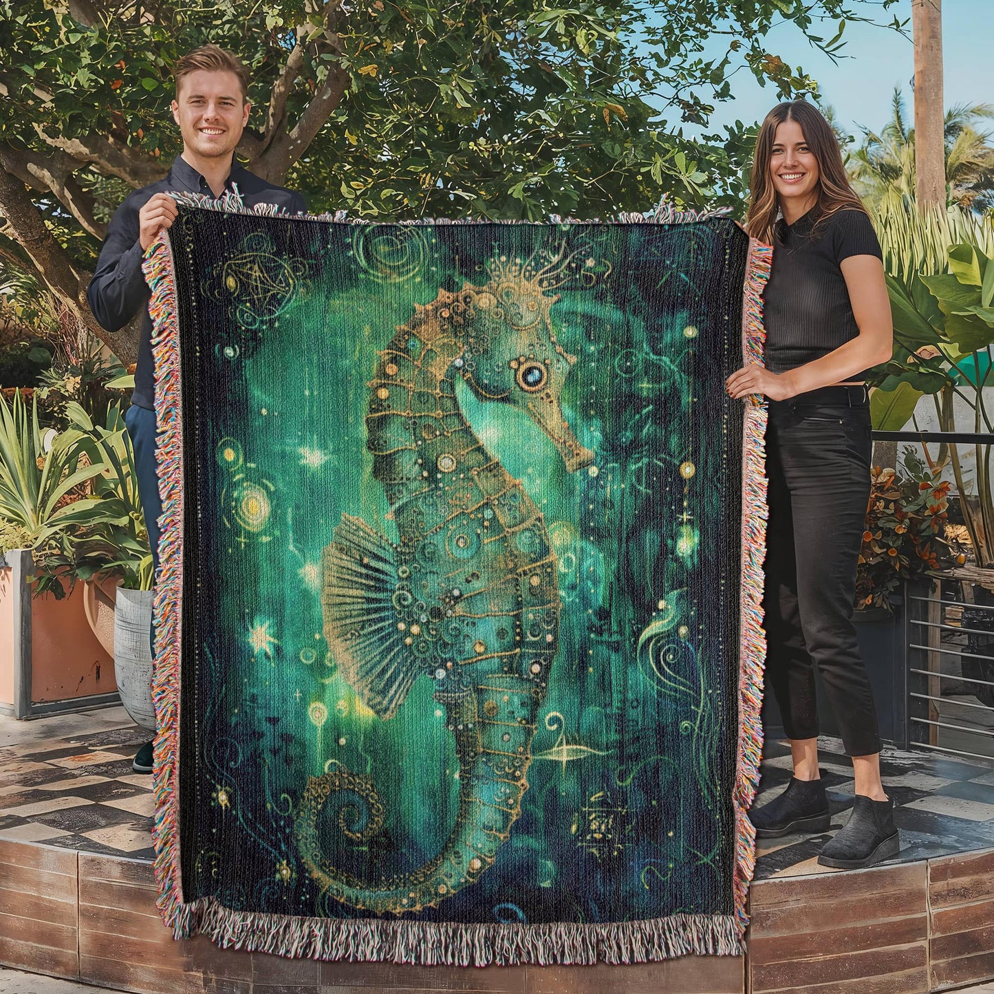 Beaded Look Seahorse – Woven Throw Blanket