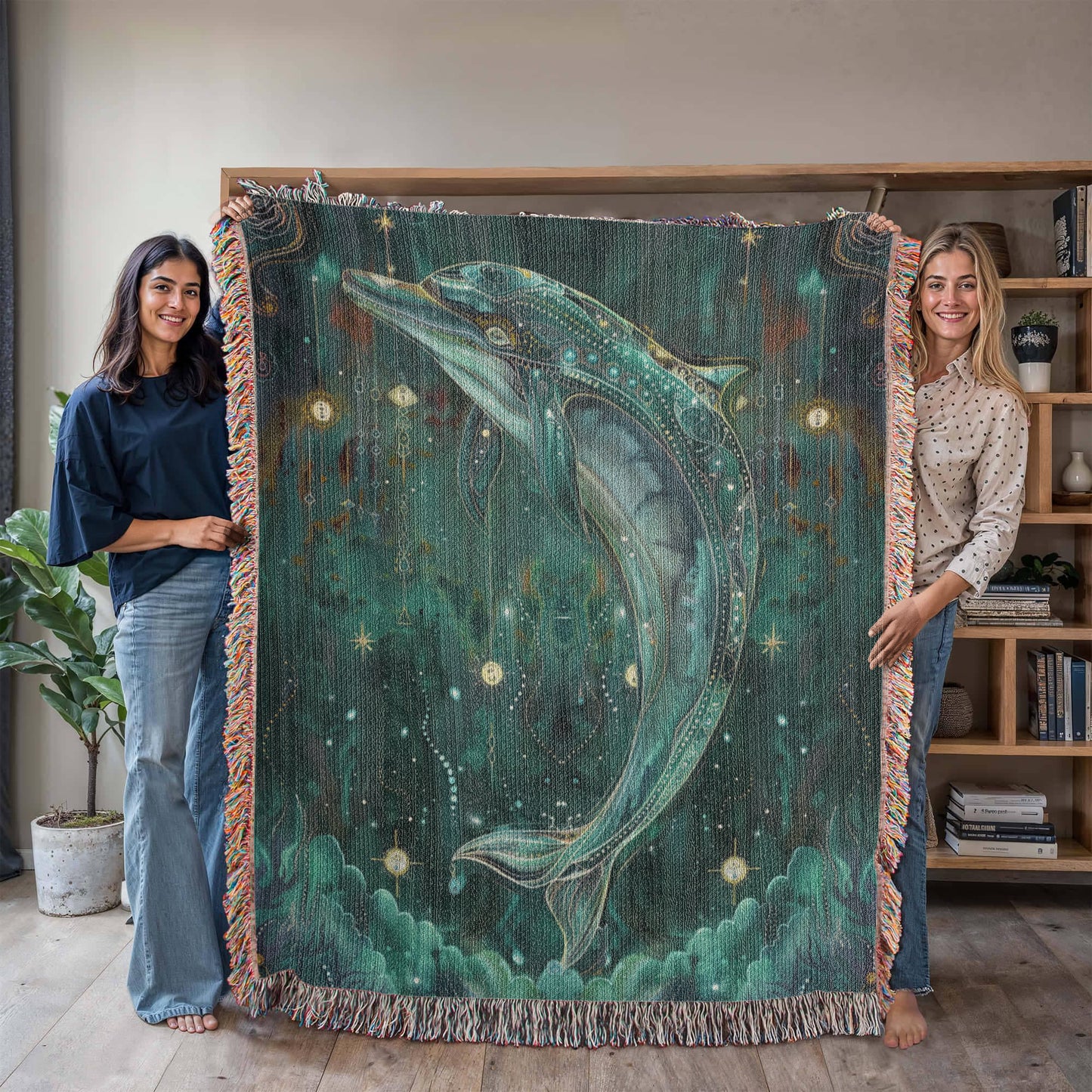 Beaded Look Dolphin – Woven Throw Blanket