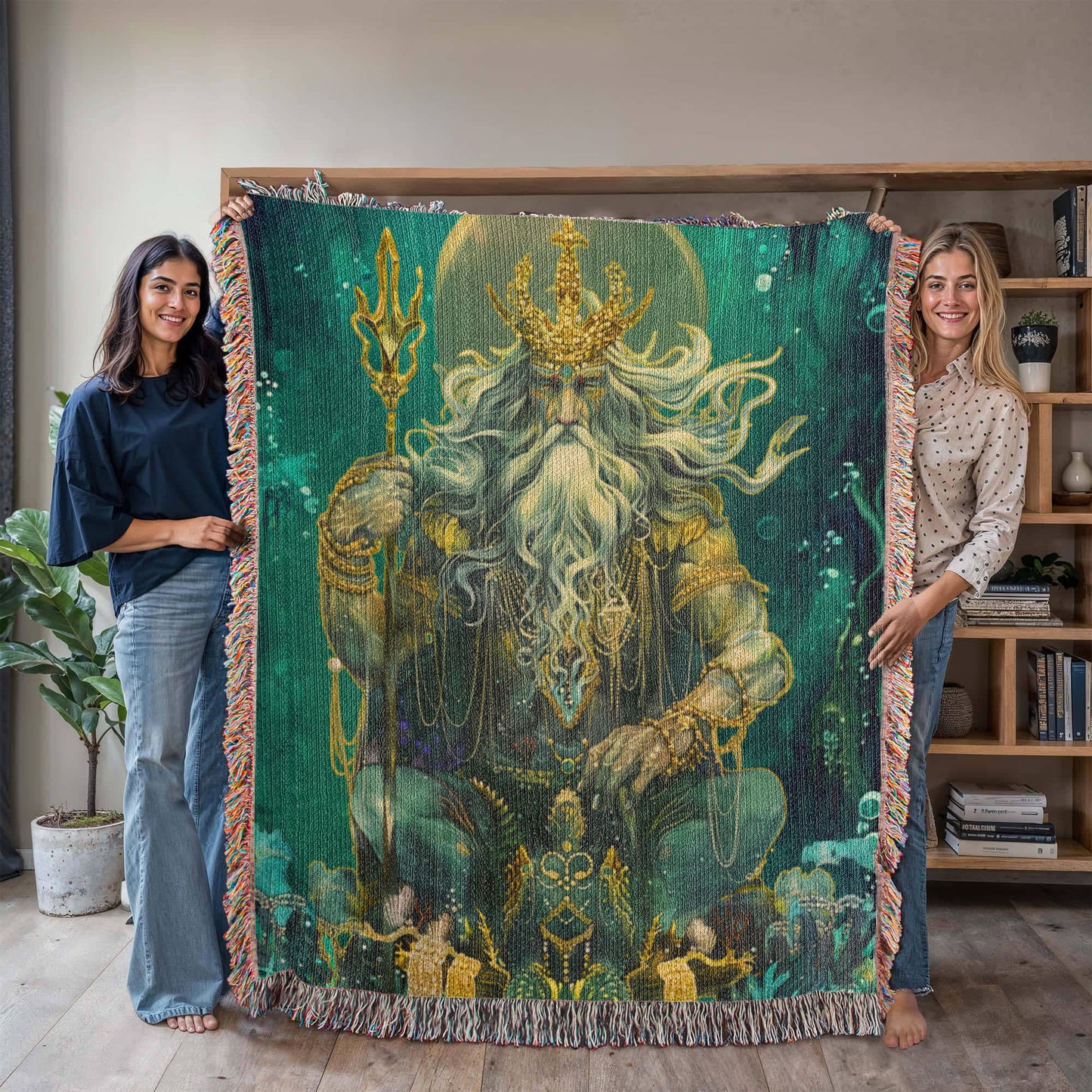 Beaded Look Neptune, God of the Deep – Woven Throw Blanket