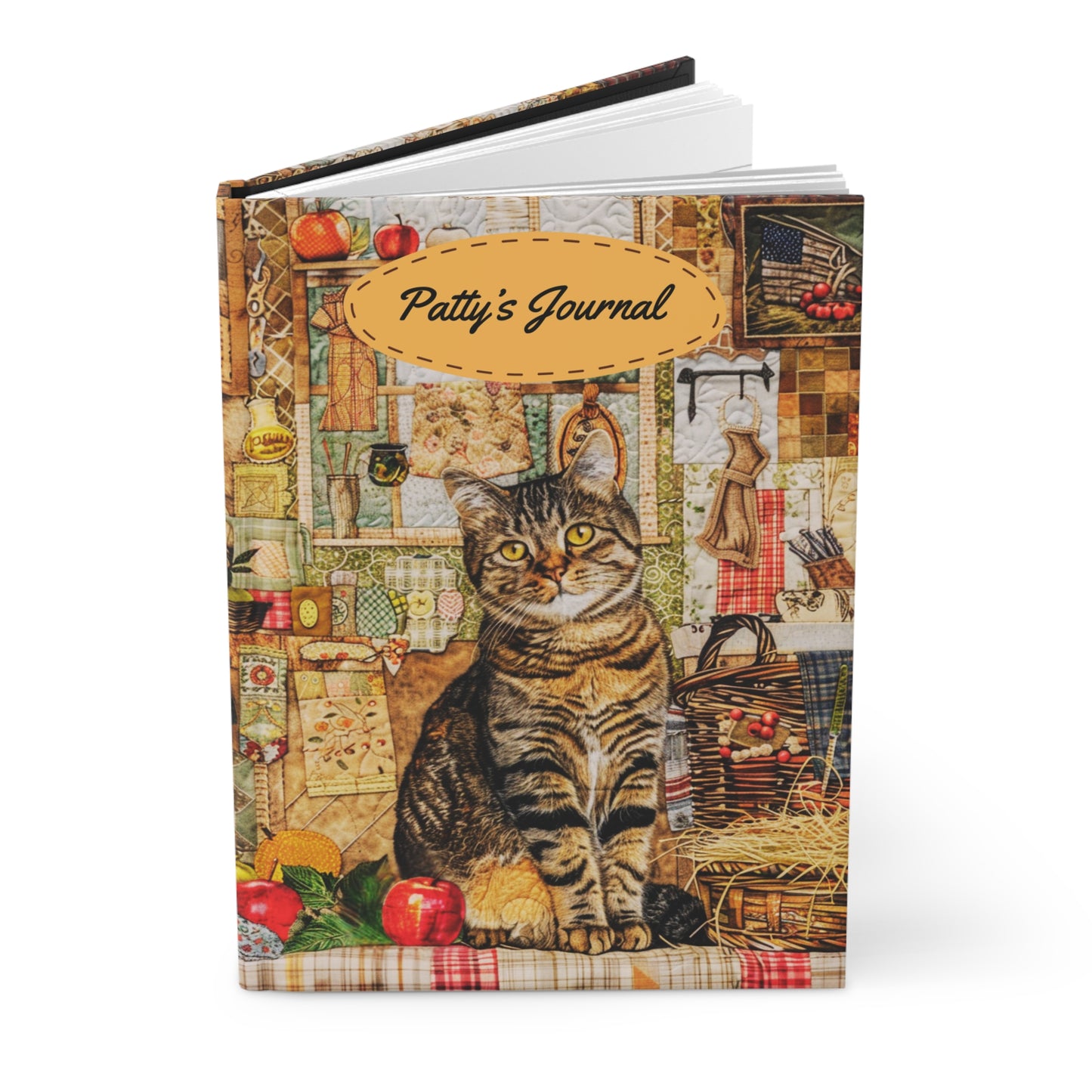 Quilted-Look Tabby Cat Journal - Country Kitchen Scene, Cat Lover Gift