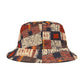 Rustic Rhythm Bucket Hat – Patchwork Stitch Pattern in Russet & Navy | Unisex All-Over Print Hat by Lace & Grit