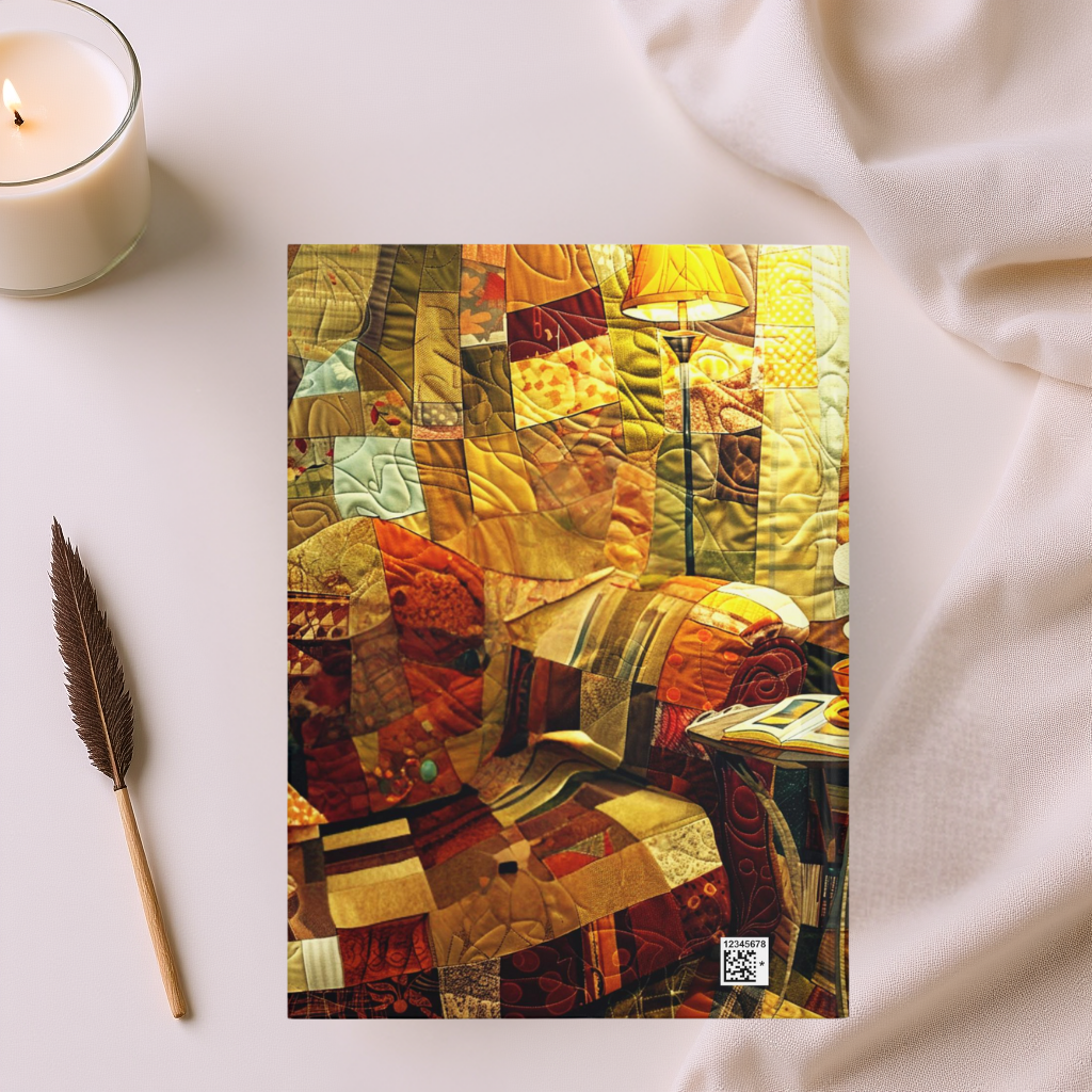 Quilted-Look Whippet Journal - Cozy Patchwork Sofa Scene, Dog Gift