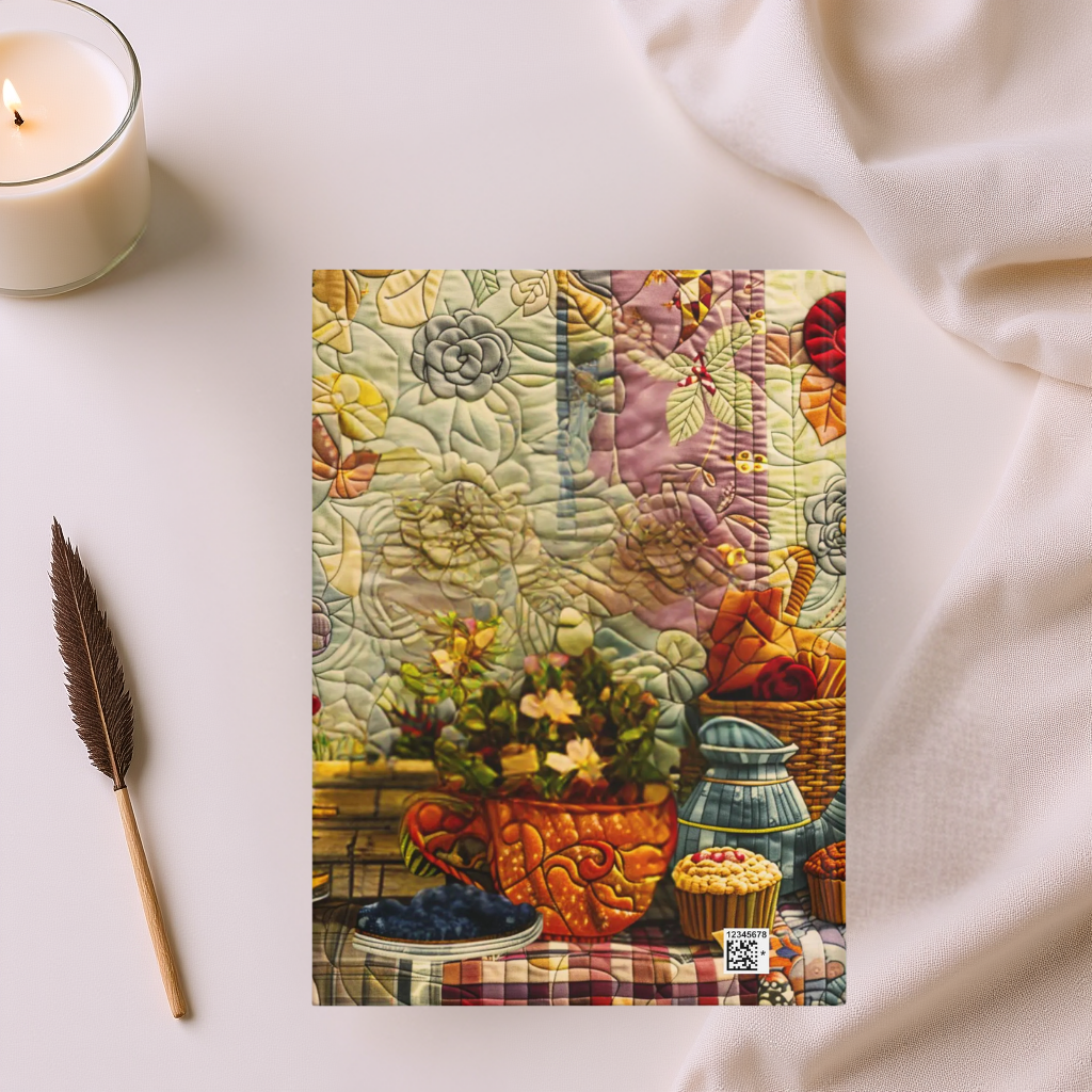 Quilted-Look British Shorthair Journal - Cozy Tea Scene, Cat Lover Gift