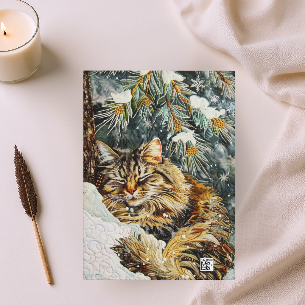 Quilted-Look Norwegian Forest Cat Journal - Winter Scene, Cat Gift