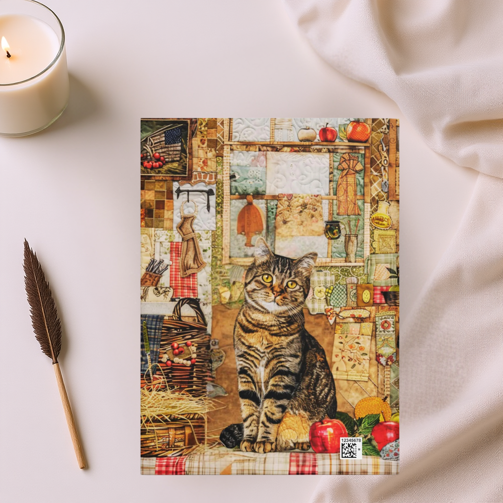 Quilted-Look Tabby Cat Journal - Country Kitchen Scene, Cat Lover Gift