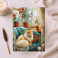 Quilted-Look Persian Cat Journal - Vintage Parlor Scene, Cat Lover Gift