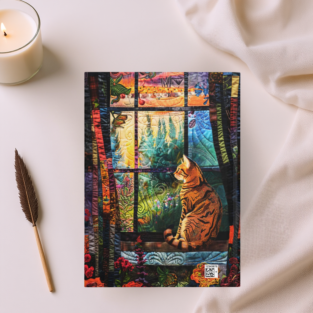 Quilted-Look Bengal Cat Journal - Window Scene, Cat Lover Gift