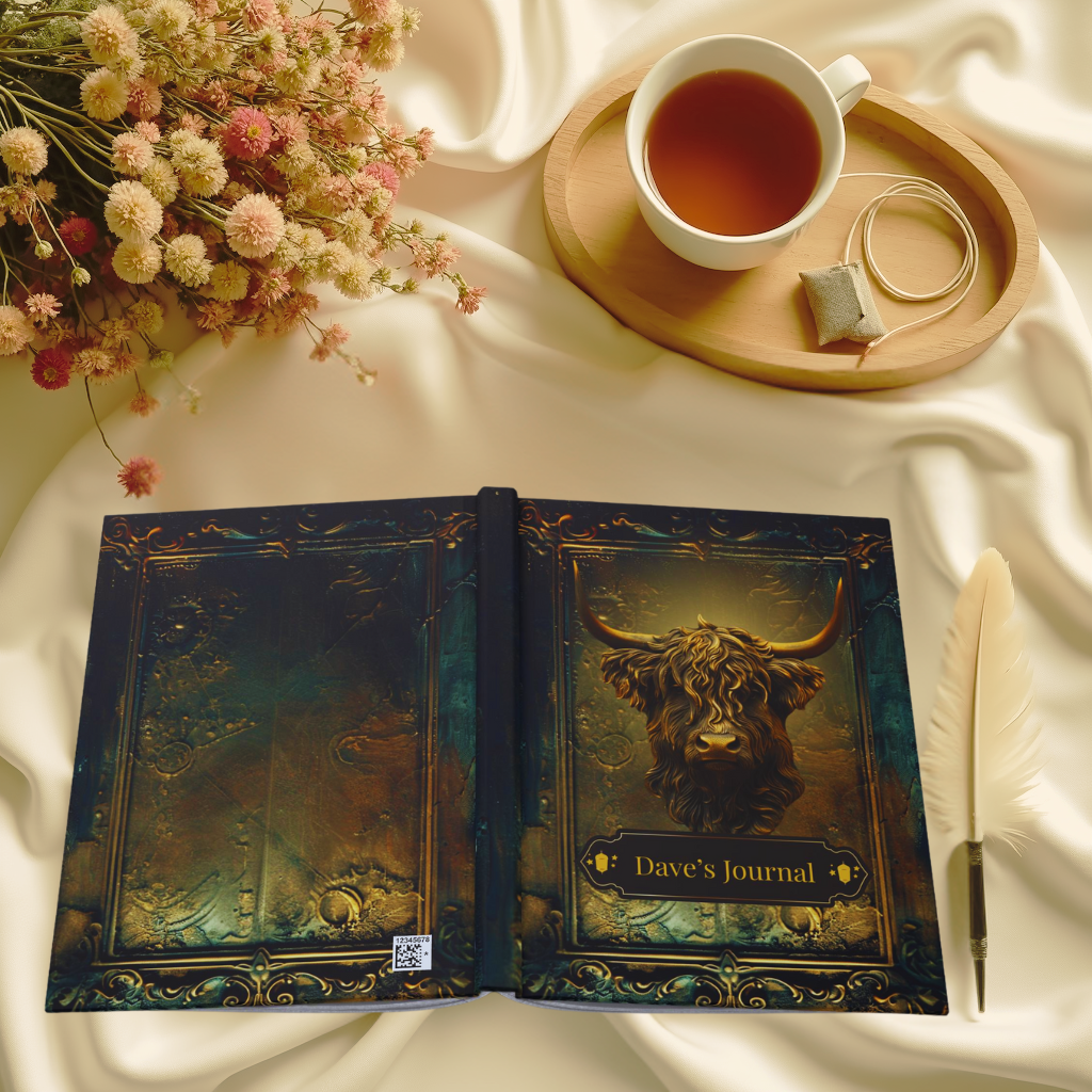 Embossed Look Highland Cow Journal – Rustic Fantasy Writing Notebook