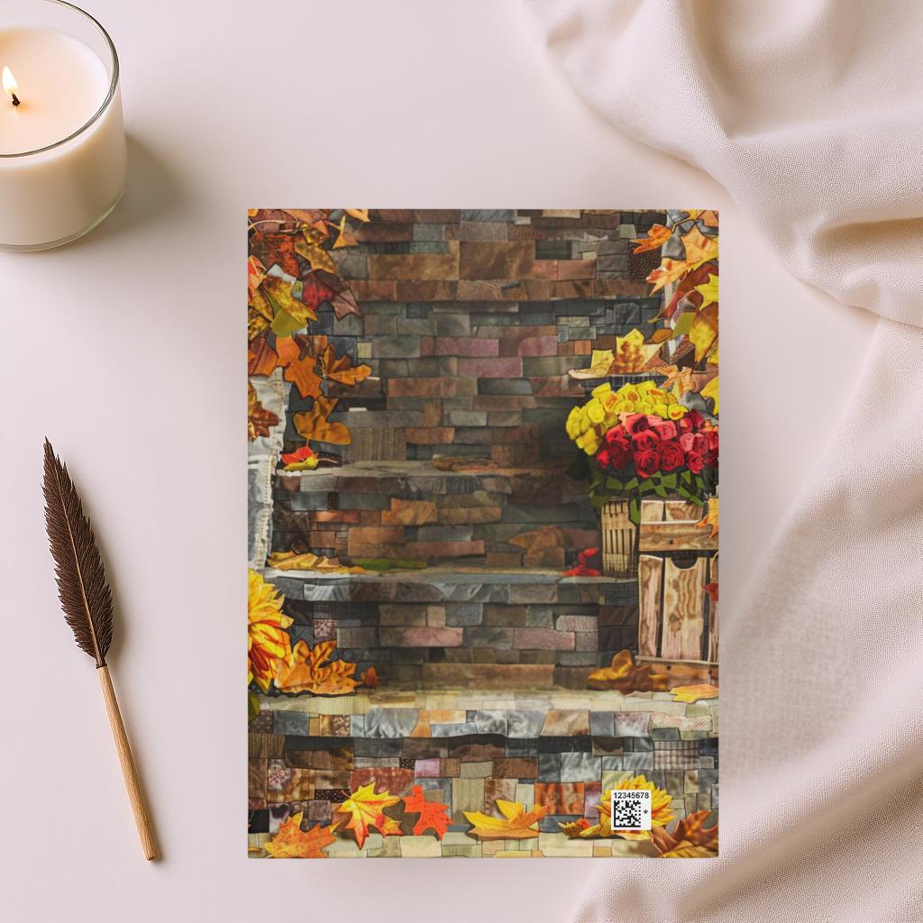 Quilted-Look Pit Bull Journal - Autumn Porch Scene, Dog Lover Gift
