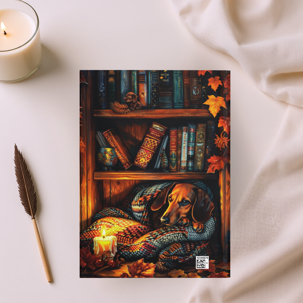 Quilted-Look Dachshund Journal - Cozy Bookshelf Scene, Dog Lover Gift