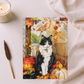Quilted-Look Tuxedo Cat Journal - Autumn Lantern Scene, Cat Lover Gift