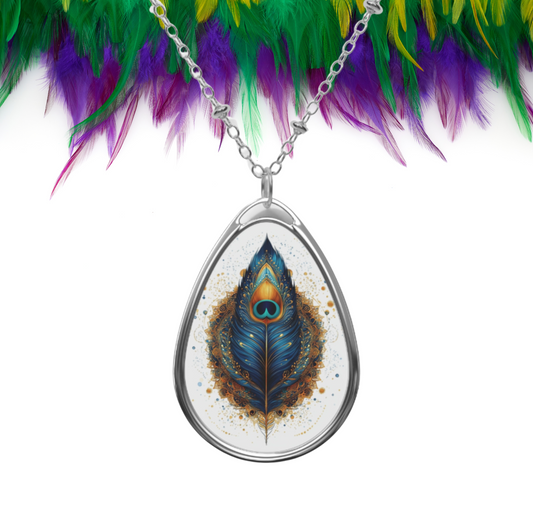 Peacock Feather Necklace – Teardrop Pendant with Vibrant Detail | Boho Spirit Animal Jewelry with Symbolic Design