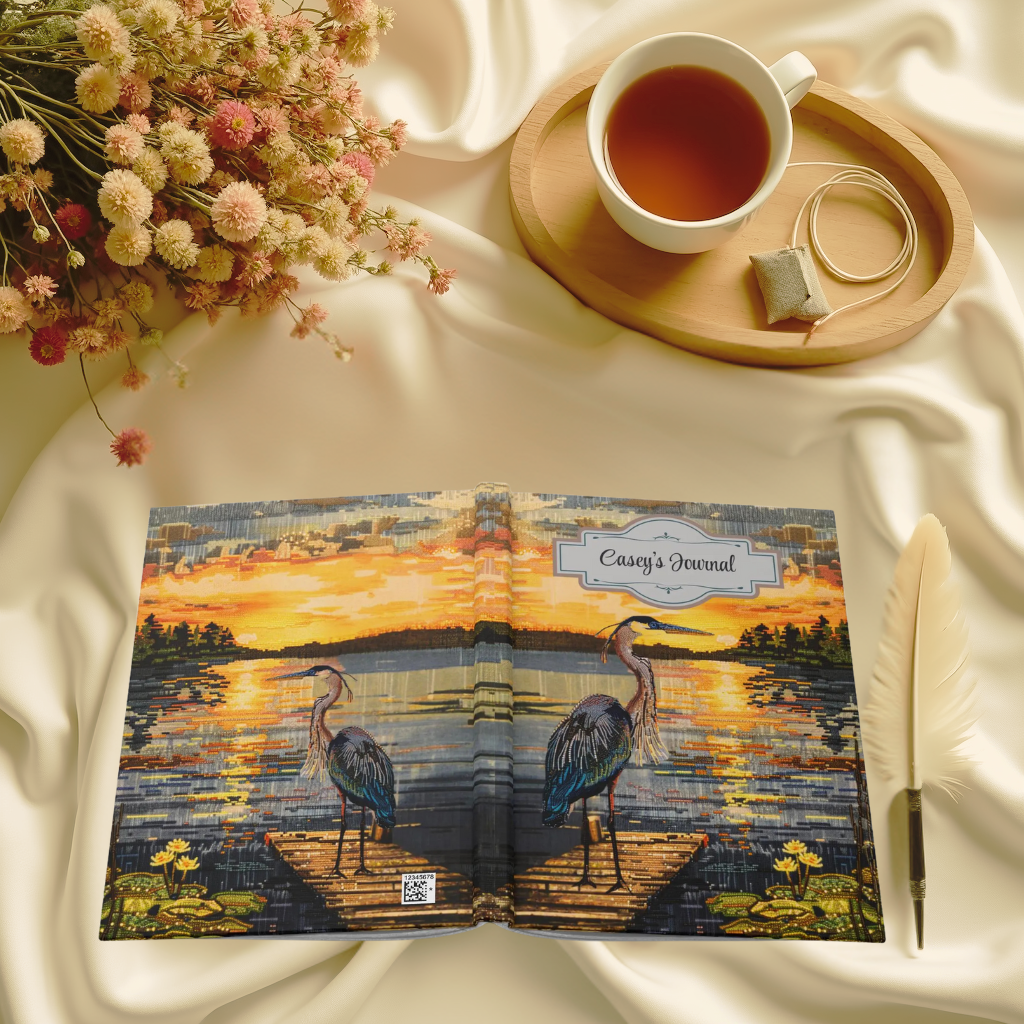 Beaded Look Blue Heron – Hardcover Journal