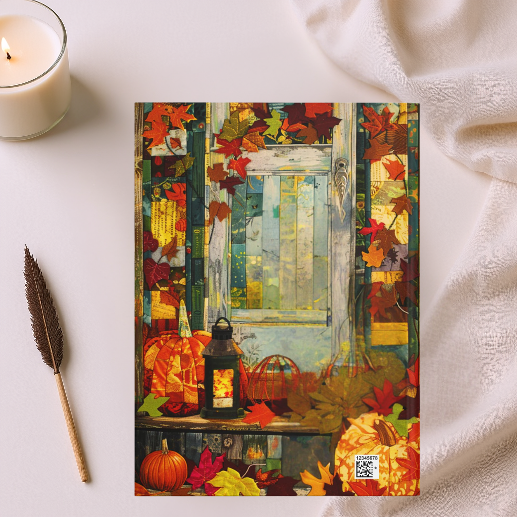 Quilted-Look Calico Cat Journal - Autumn Lantern Scene, Cat Lover Gift