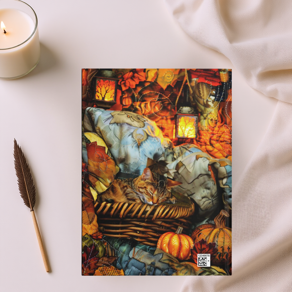 Quilted-Look Exotic Shorthair Cat Journal - Cozy Autumn Basket Scene