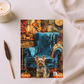 Quilted Yorkie Hardcover Journal - Cozy Autumn Armchair Scene