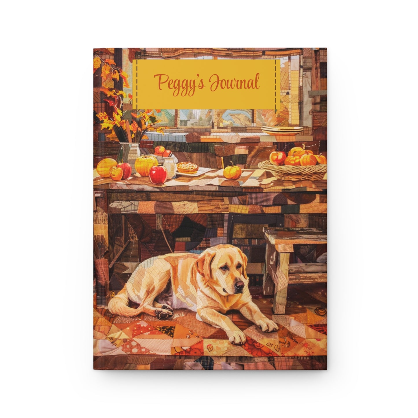 Quilted-Look Yellow Lab Journal - Rustic Autumn Farmhouse Scene, Dog Gift