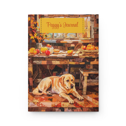 Quilted-Look Yellow Lab Journal - Rustic Autumn Farmhouse Scene, Dog Gift