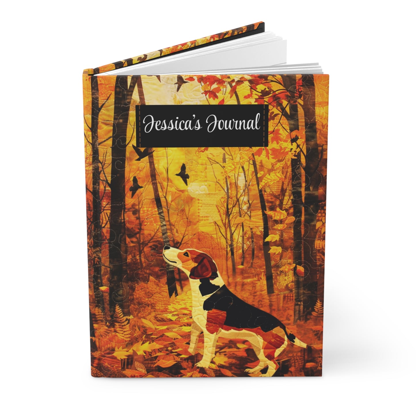 Quilted-Look Beagle Journal - Autumn Woods Scene, Dog Lover Gift
