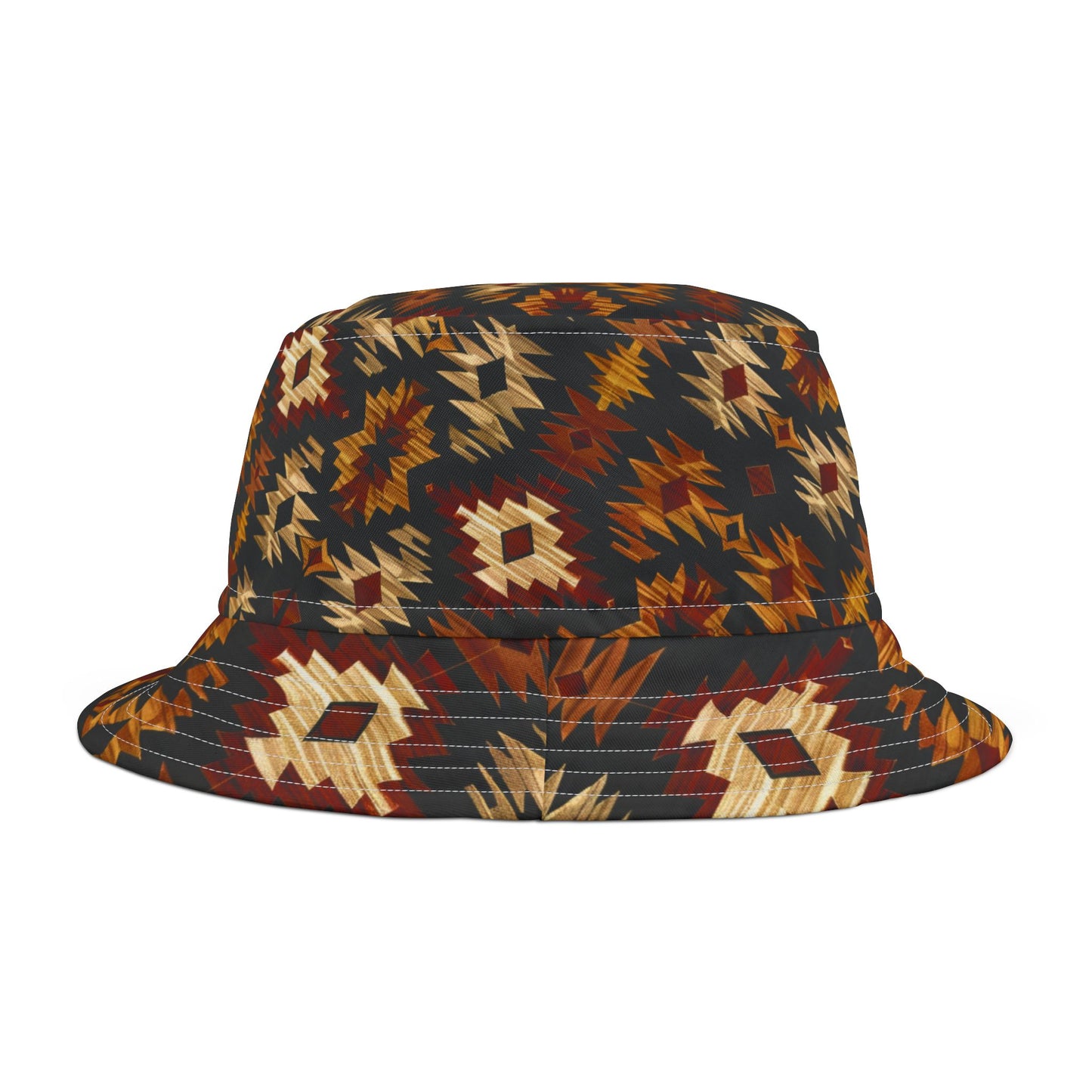 Nomad Ember Bucket Hat – Tribal Desert Pattern in Rust & Sand | Unisex All-Over Print Hat by Lace & Grit