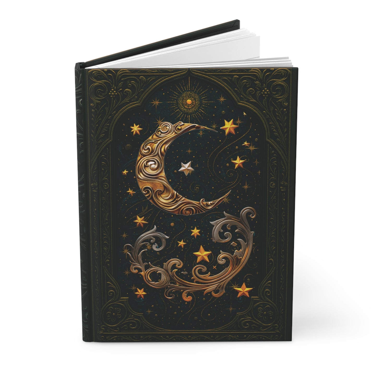 Moon and Stars Celestial Wraparound Art, Personalized Back, Notebook, Diary, Writing Journal, Gift for Writers, Zodiac