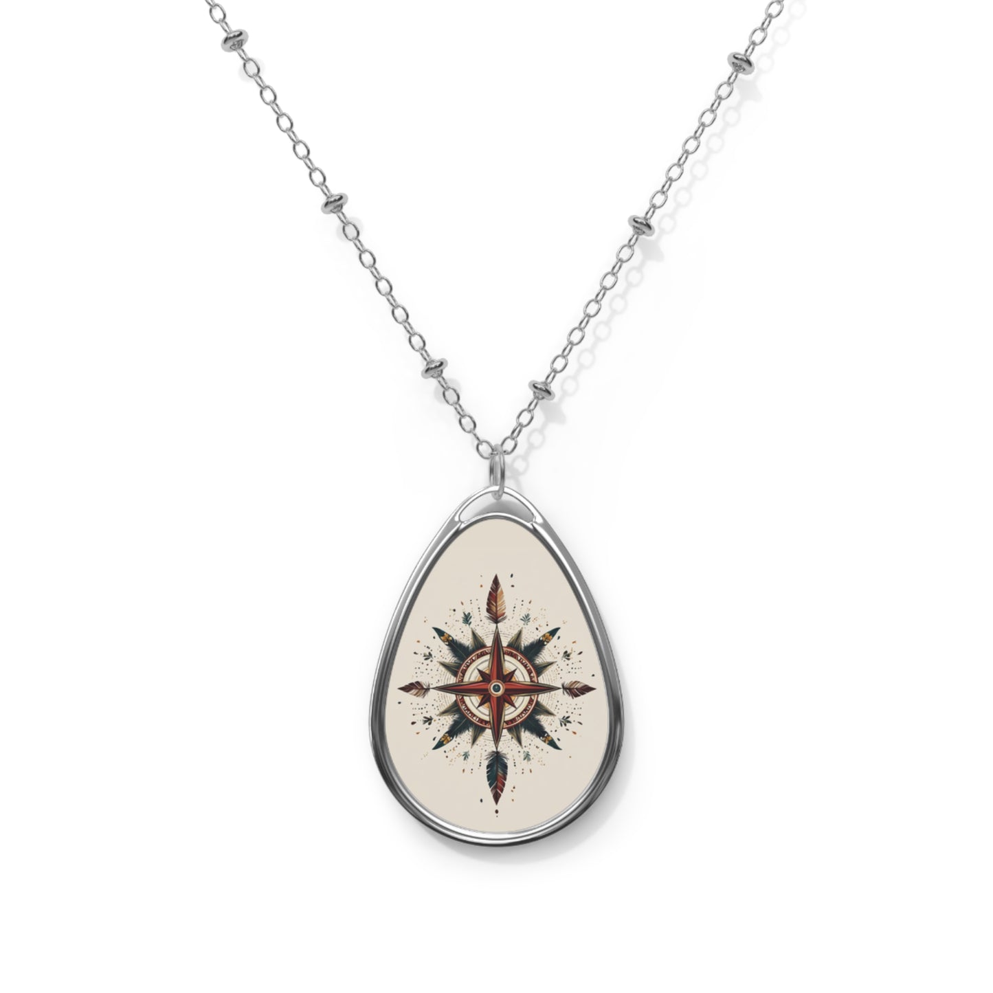 Feather Compass Necklace – Boho Teardrop Pendant with Tribal Navigation Symbol | Free Spirit Jewelry for Life’s Journey
