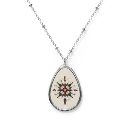 Feather Compass Necklace – Boho Teardrop Pendant with Tribal Navigation Symbol | Free Spirit Jewelry for Life’s Journey