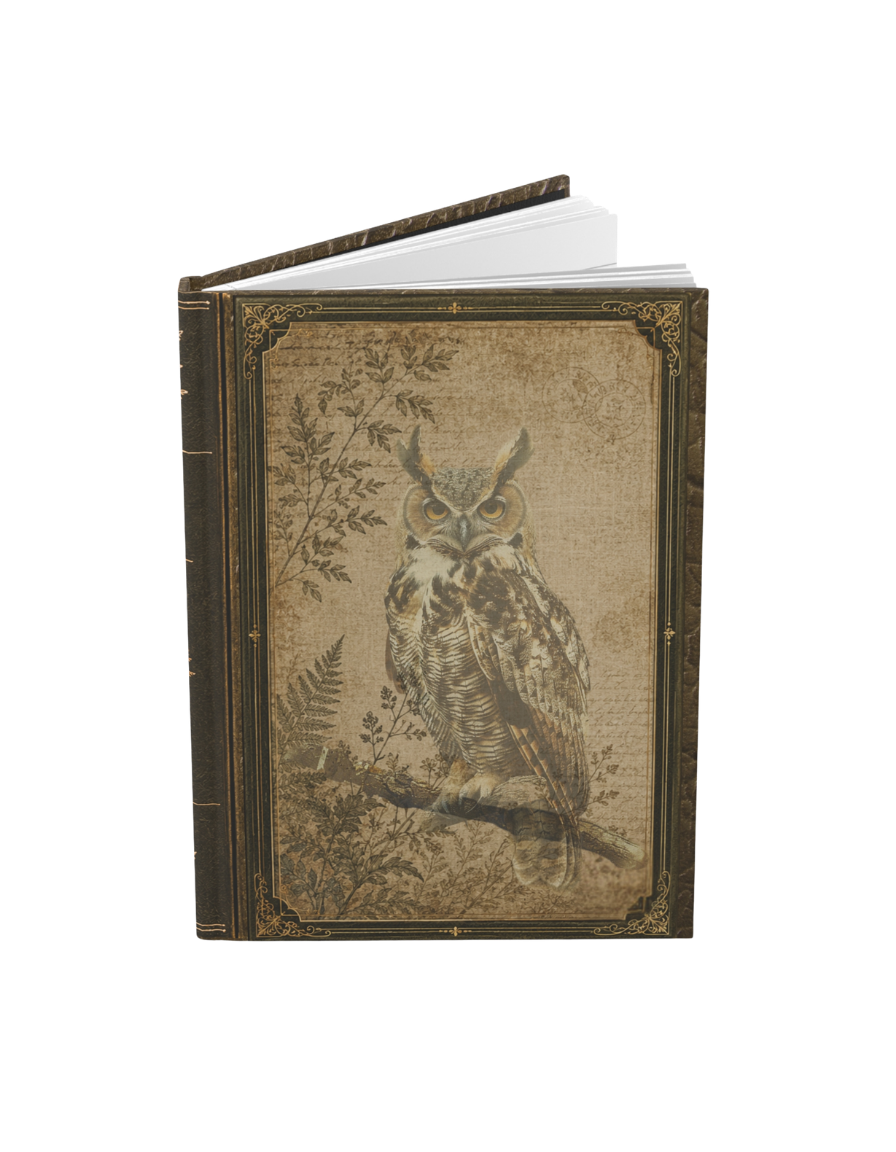Woodland Owl Journal – Personalized Vintage-Inspired Botanical Hardcover Notebook