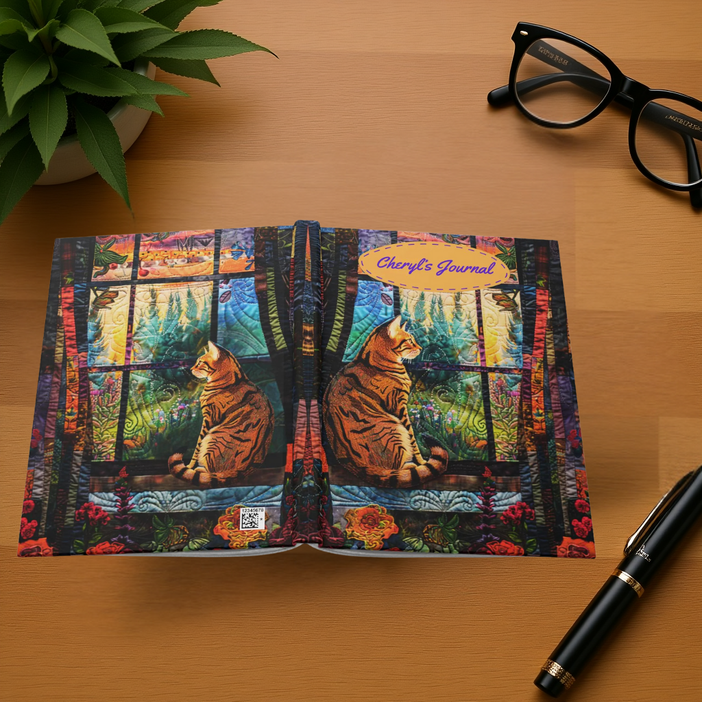 Quilted-Look Bengal Cat Journal - Window Scene, Cat Lover Gift