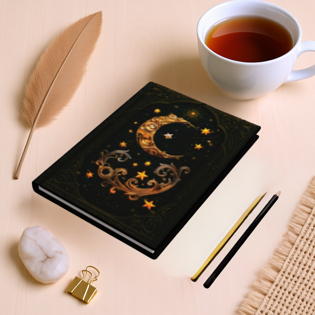 Moon and Stars Celestial Wraparound Art, Personalized Back, Notebook, Diary, Writing Journal, Gift for Writers, Zodiac
