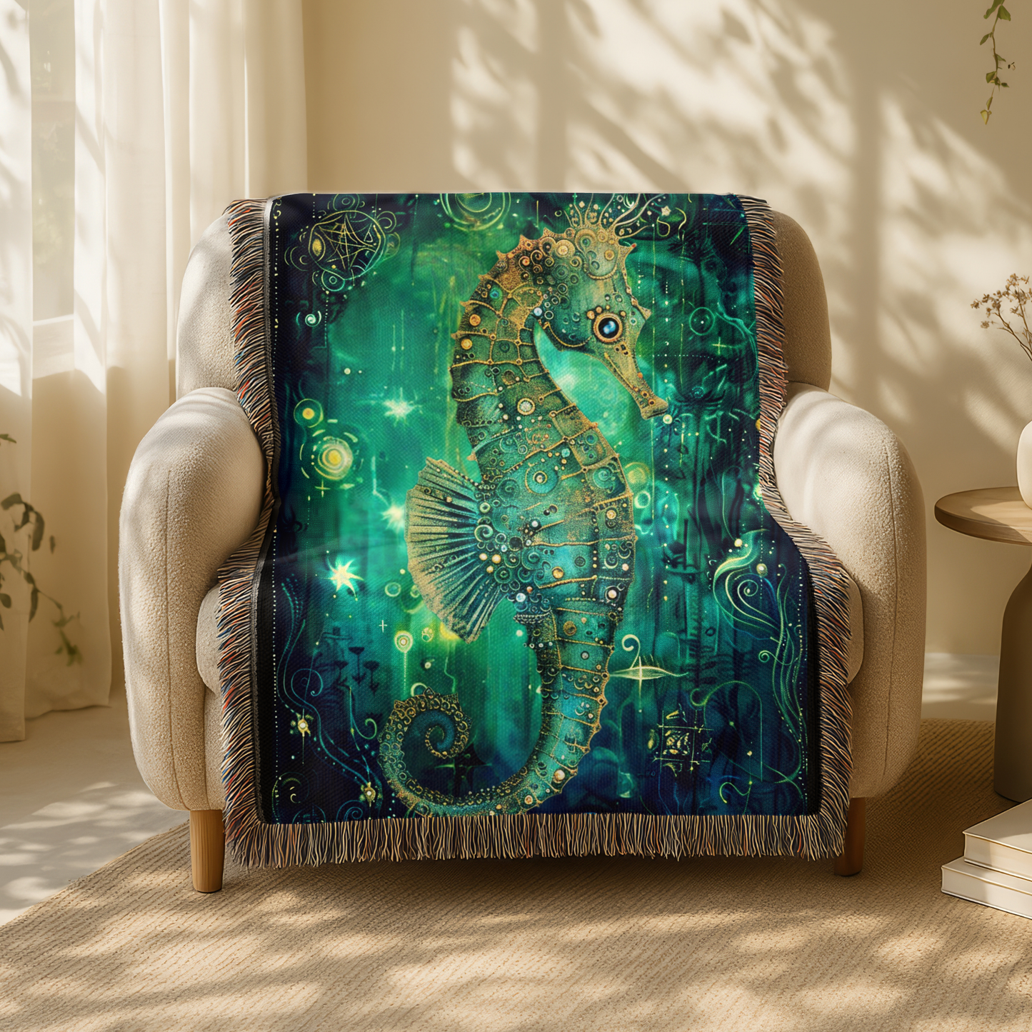 Beaded Look Seahorse – Woven Throw Blanket