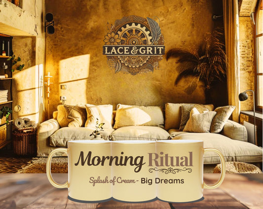 Morning Ritual Metallic Mug – Gold or Silver Coffee Mug – Boho Dreamer Gift – Slow Mornings Mug – Intentional Living Drinkware