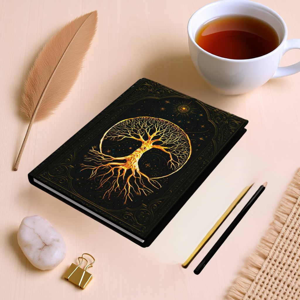 Tree of Life Hardcover Journal | Spiritual Writing Notebook | Personalized Celestial Diary, Boho Wraparound Design