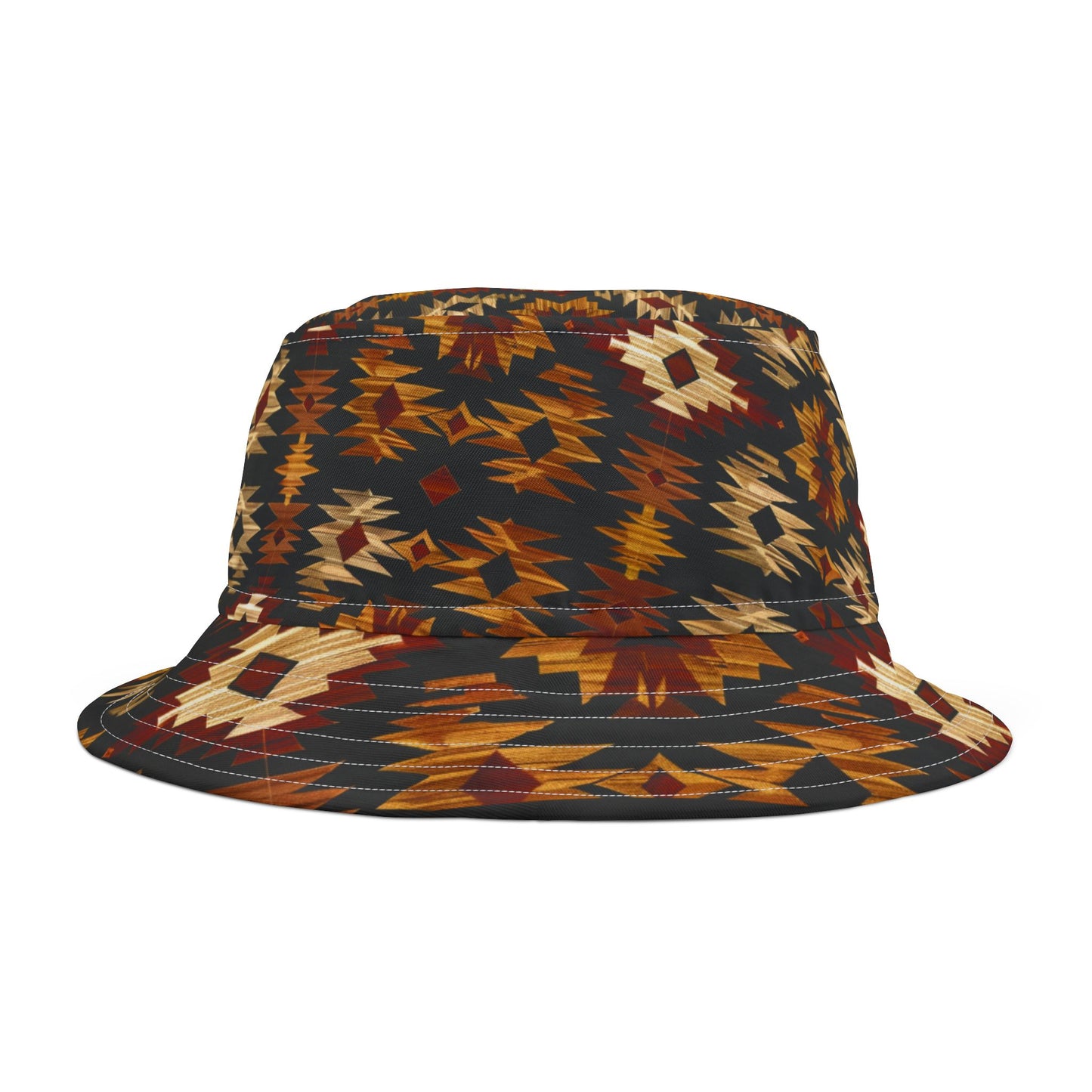 Nomad Ember Bucket Hat – Tribal Desert Pattern in Rust & Sand | Unisex All-Over Print Hat by Lace & Grit