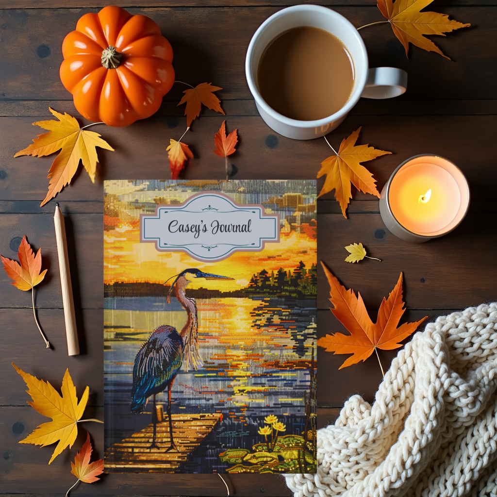 Beaded Look Blue Heron – Hardcover Journal