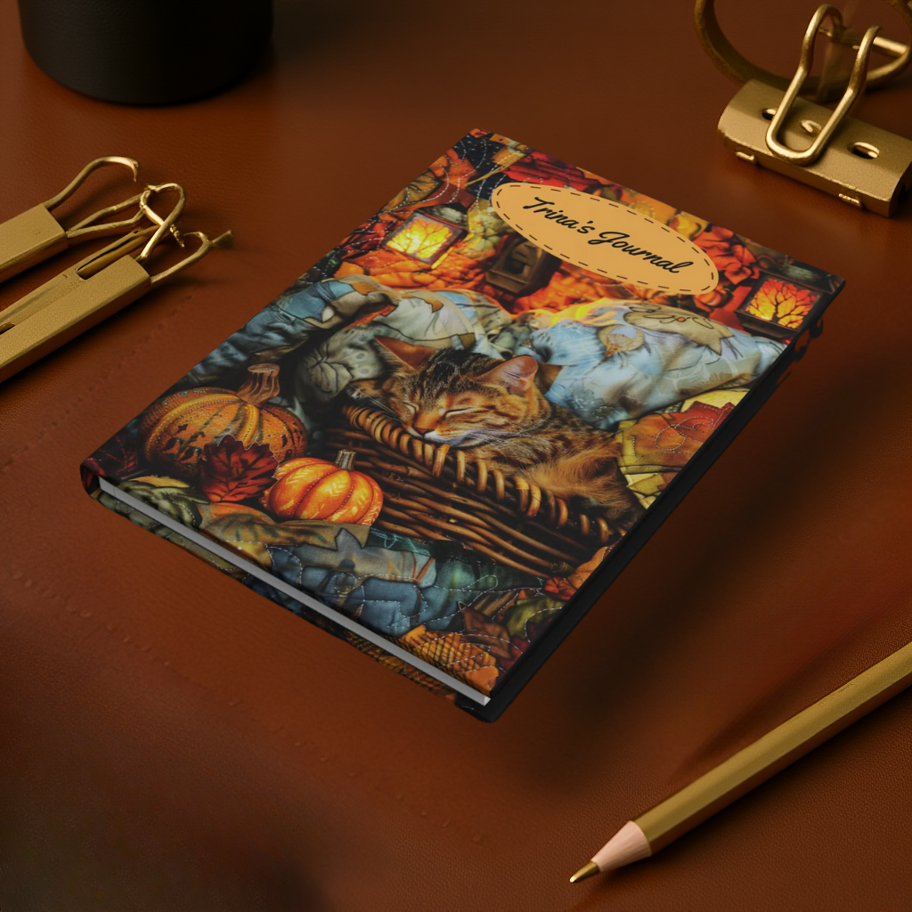 Quilted-Look Exotic Shorthair Cat Journal - Cozy Autumn Basket Scene