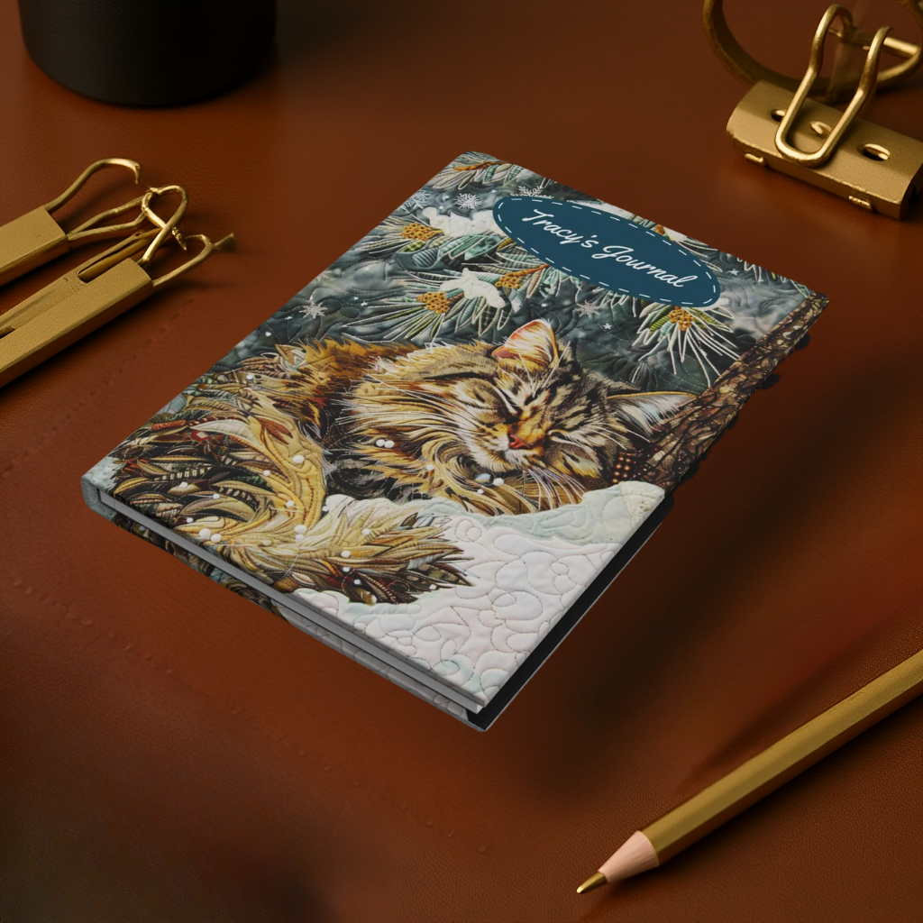 Quilted-Look Norwegian Forest Cat Journal - Winter Scene, Cat Gift
