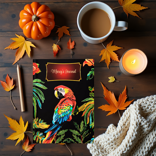 Beaded Look Parrot Quilted Journal – Colorful Tropical Notebook Gift