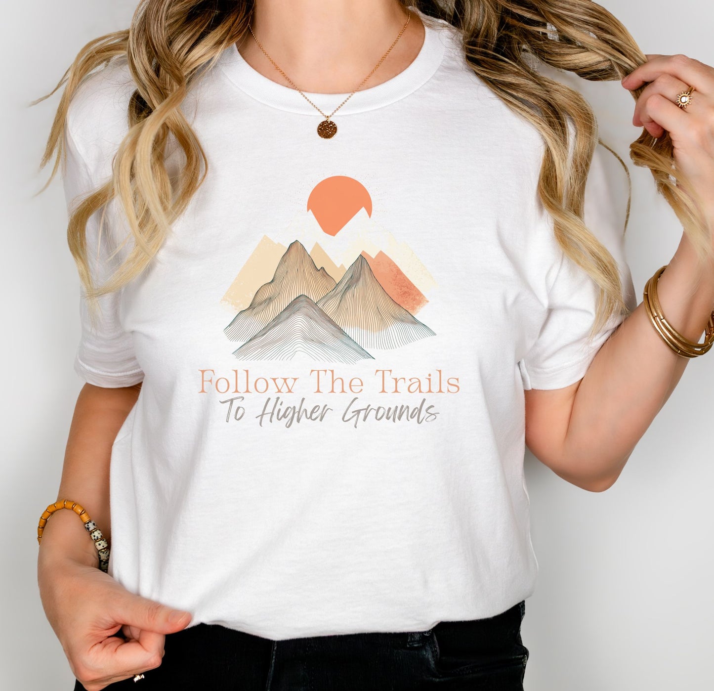 Follow The Trails To Higher Grounds – Boho Mountain Tee