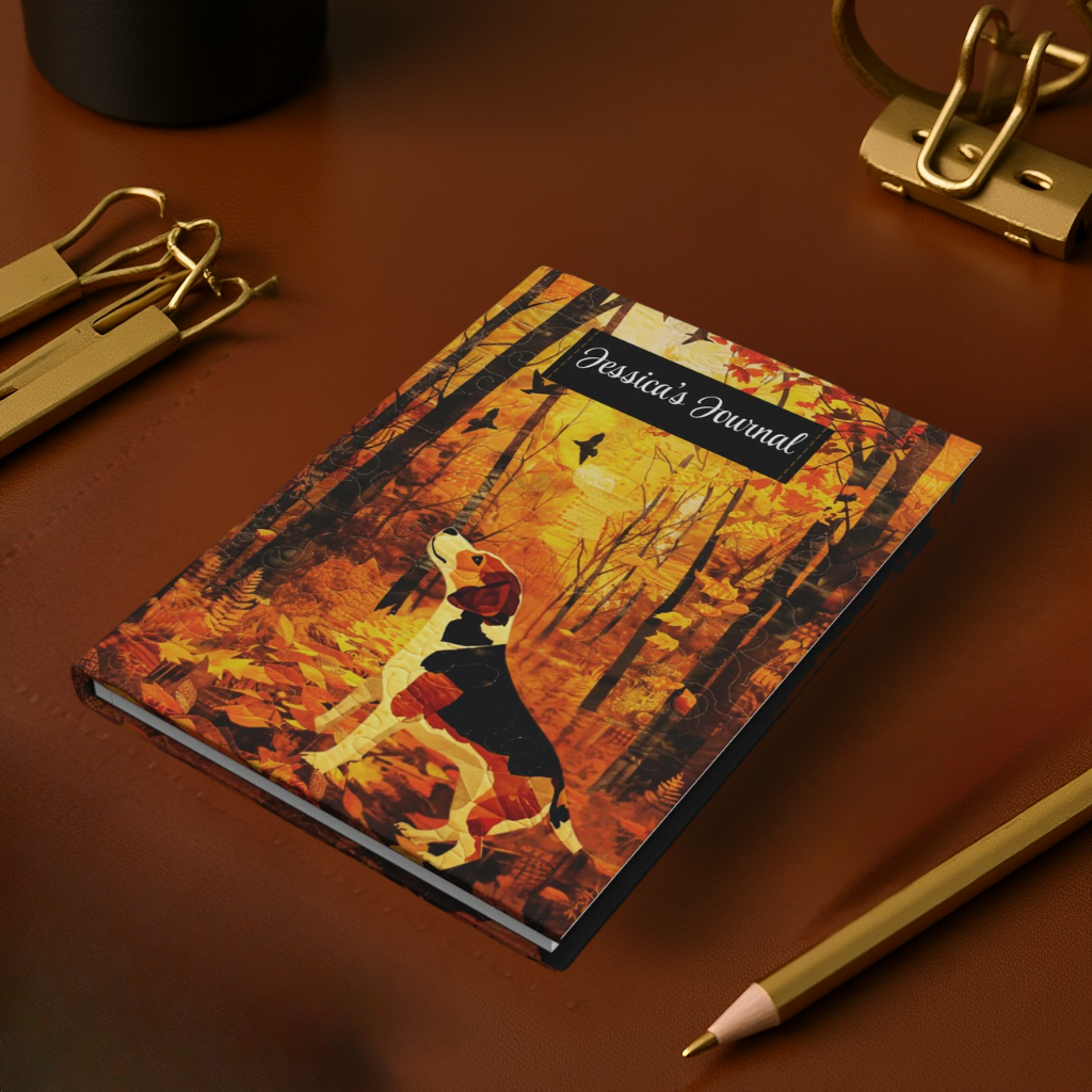 Quilted-Look Beagle Journal - Autumn Woods Scene, Dog Lover Gift