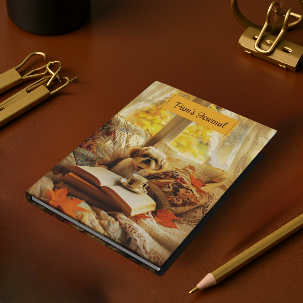 Quilted-Look Shih Tzu Journal - Cozy Fall Reading Nook, Dog Lover Gift