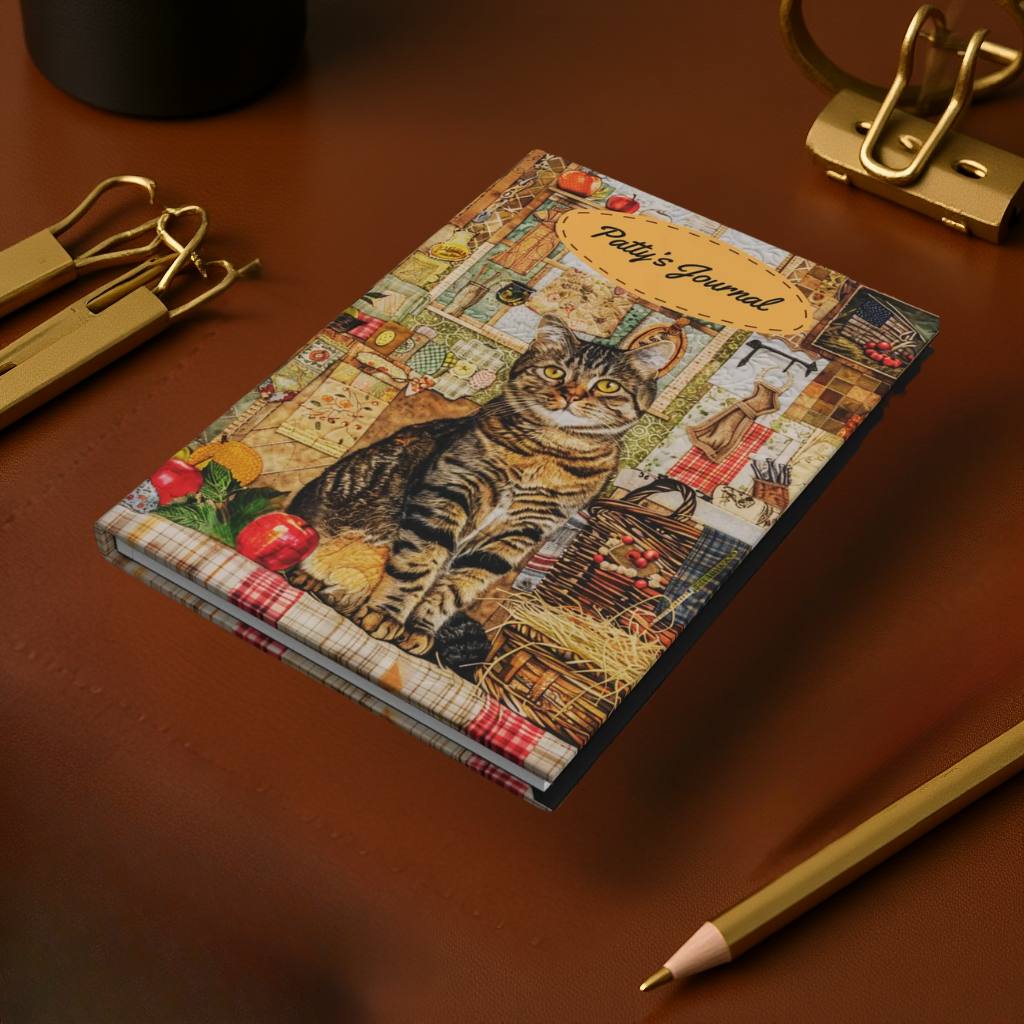 Quilted-Look Tabby Cat Journal - Country Kitchen Scene, Cat Lover Gift