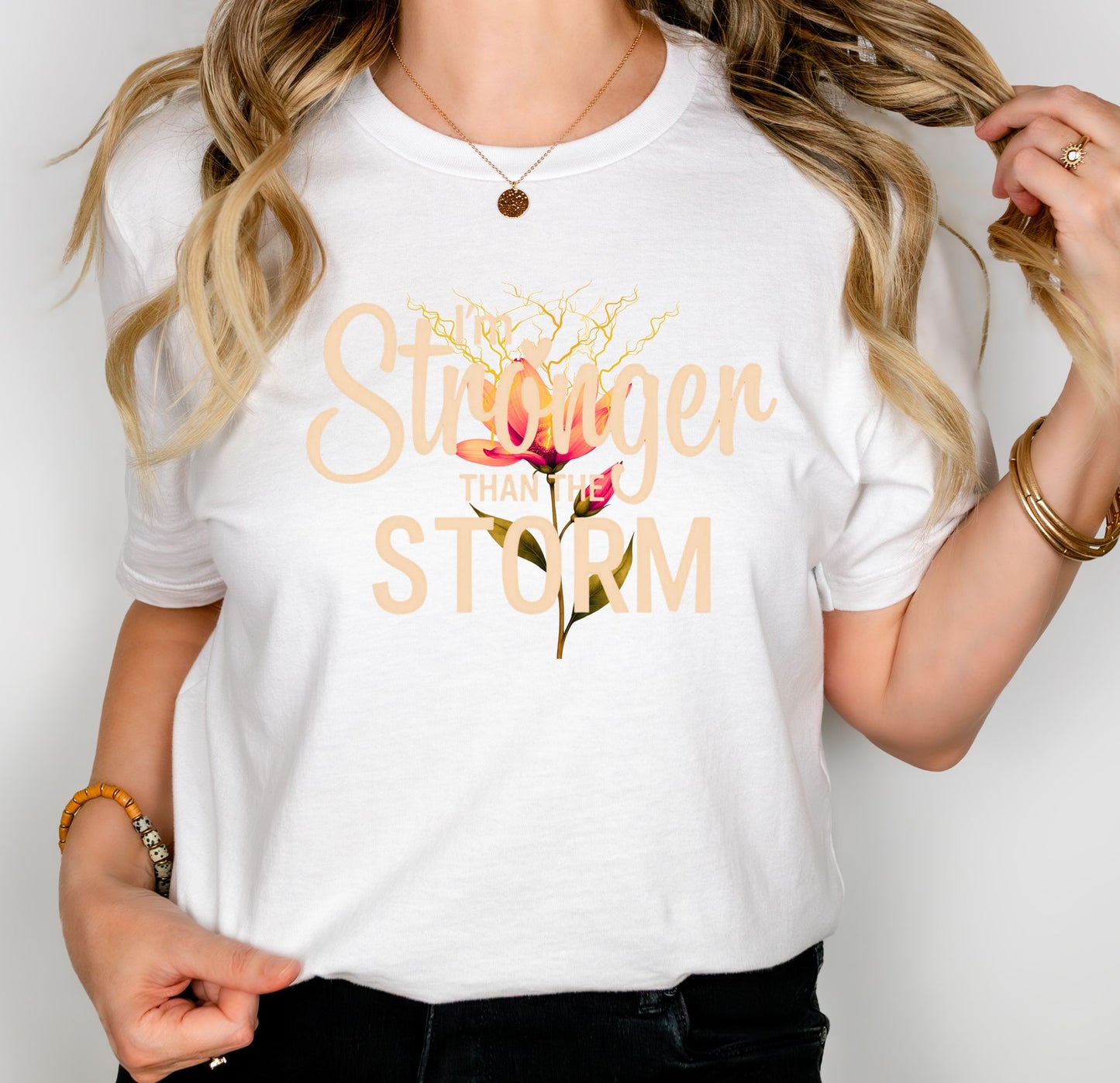 I'm Stronger Than The Storm – Empowerment Floral Tee