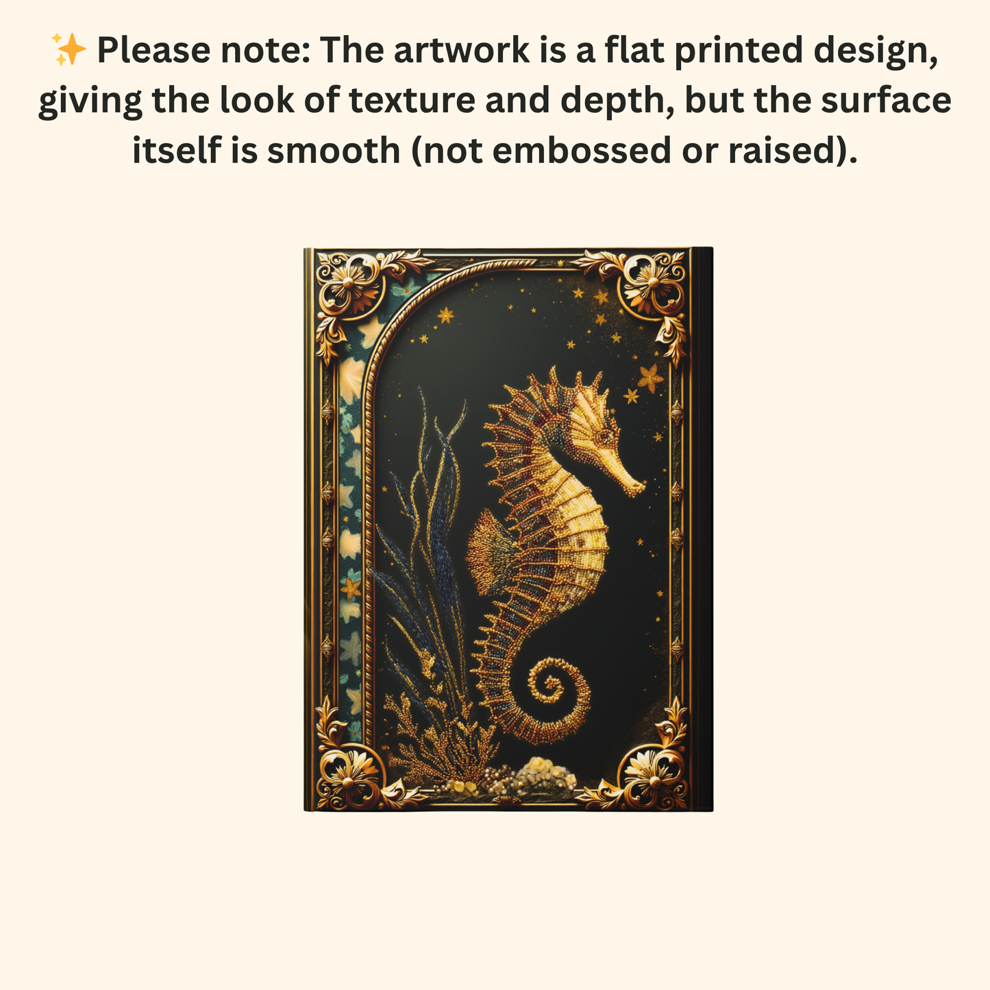 Enchanted Seahorse Journal – Ocean Fantasy Notebook, Gold Filigree Sea Journal, Personalized Hardcover Diary, Mystical Ocean Lover Gift