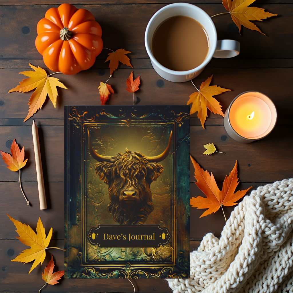 Embossed Look Highland Cow Journal – Rustic Fantasy Writing Notebook