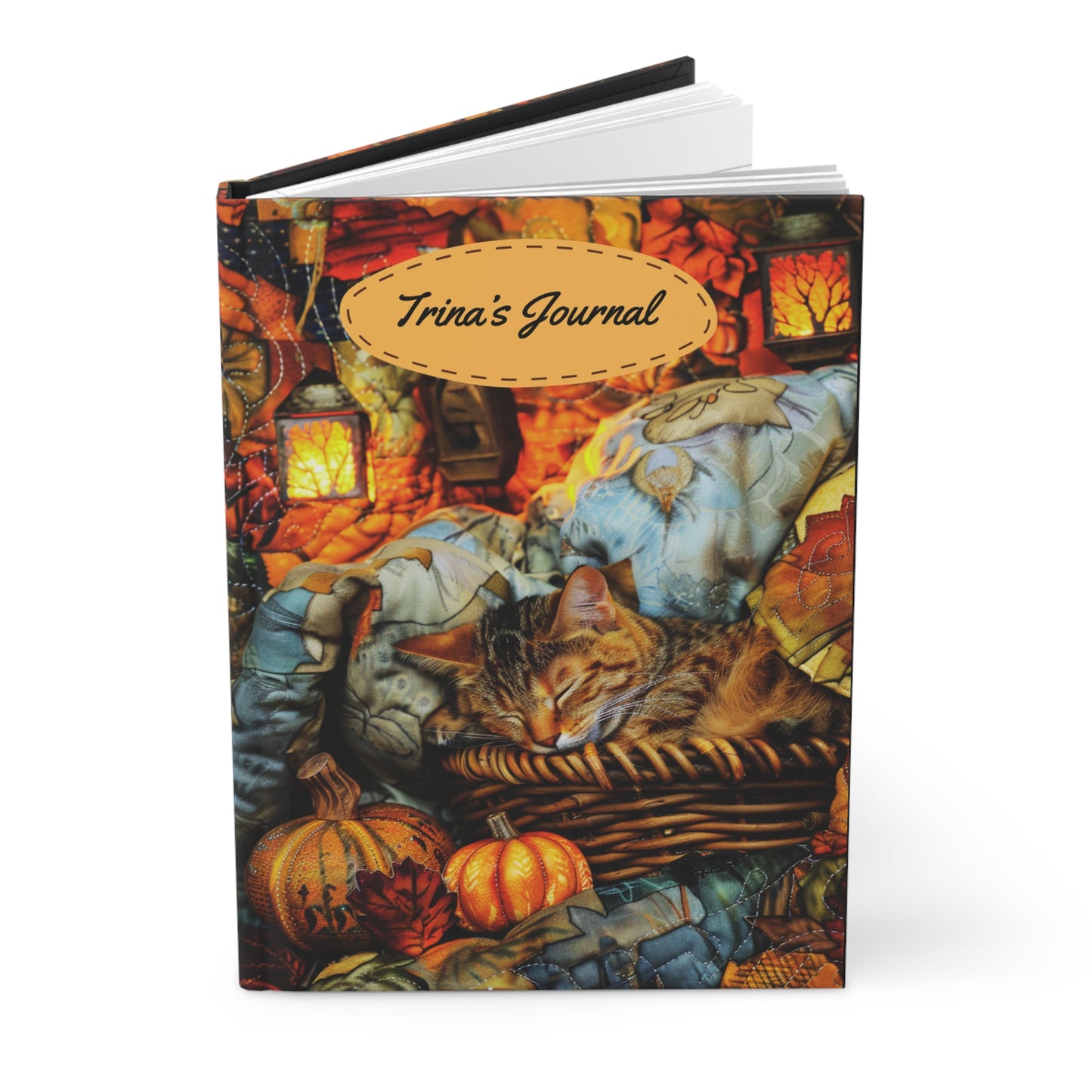 Quilted-Look Exotic Shorthair Cat Journal - Cozy Autumn Basket Scene